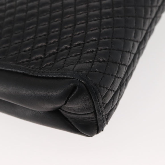 BALLY Quilted Chain Shoulder Bag Leather Black Gold Auth am9465