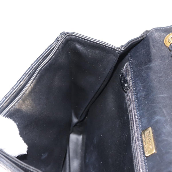 BALLY Quilted Chain Shoulder Bag Leather Black Gold Auth am9465