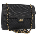 BALLY Quilted Chain Shoulder Bag Leather Black Gold Auth am9465-1