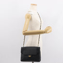 BALLY Quilted Chain Shoulder Bag Leather Black Gold Auth am9465-21