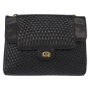 BALLY Quilted Chain Shoulder Bag Leather Black Gold Auth am9465-13