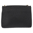 BALLY Quilted Chain Shoulder Bag Leather Black Gold Auth am9465-2