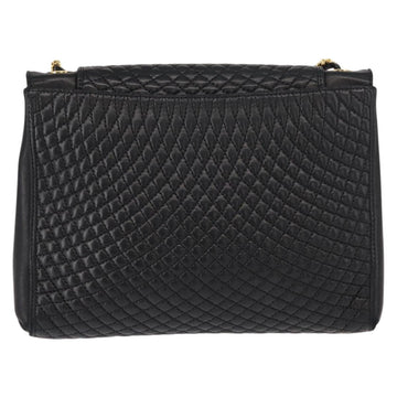 BALLY Quilted Chain Shoulder Bag Leather Black Gold Auth am9465 - 0