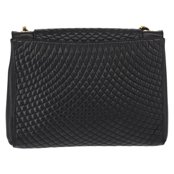 BALLY Quilted Chain Shoulder Bag Leather Black Gold Auth am9465