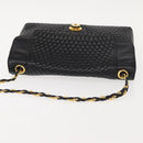 BALLY Quilted Chain Shoulder Bag Leather Black Gold Auth am9465-6
