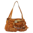 Chloe Saskia Hand Bag Leather 2way Brown Gold Auth am9472-1
