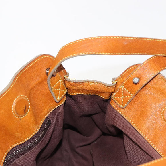 Chloe Saskia Hand Bag Leather 2way Brown Gold Auth am9472