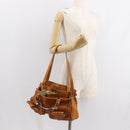 Chloe Saskia Hand Bag Leather 2way Brown Gold Auth am9472-24