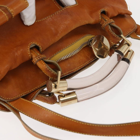 Chloe Saskia Hand Bag Leather 2way Brown Gold Auth am9472