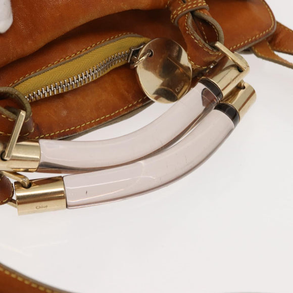 Chloe Saskia Hand Bag Leather 2way Brown Gold Auth am9472