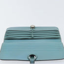 HERMES Dogon Long Wallet Leather Light Blue Silver Auth am9479-10