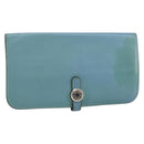 HERMES Dogon Long Wallet Leather Light Blue Silver Auth am9479-1
