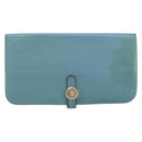 HERMES Dogon Long Wallet Leather Light Blue Silver Auth am9479-13