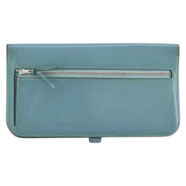 HERMES Dogon Long Wallet Leather Light Blue Silver Auth am9479 - 0