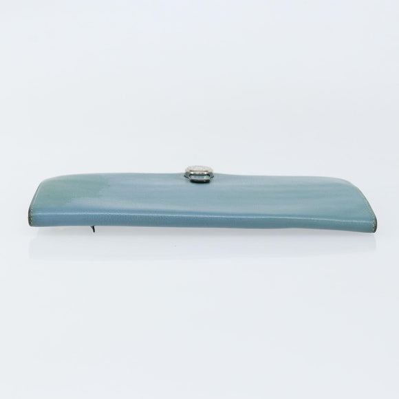 HERMES Dogon Long Wallet Leather Light Blue Silver Auth am9479