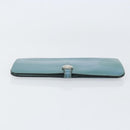HERMES Dogon Long Wallet Leather Light Blue Silver Auth am9479-6