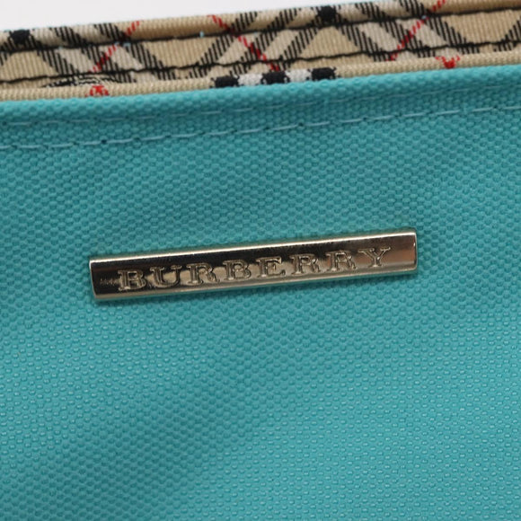 BURBERRY Nova Check Handkerchief Pouch Canvas 2 Set Light Blue Silver Auth am9484