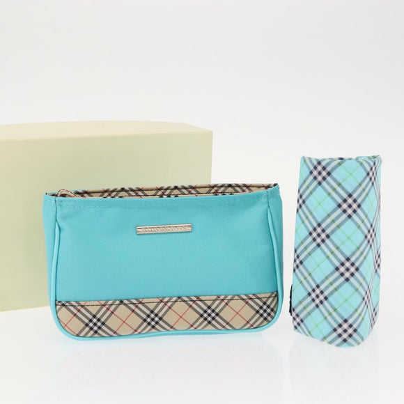 BURBERRY Nova Check Handkerchief Pouch Canvas 2 Set Light Blue Silver Auth am9484