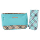 BURBERRY Nova Check Handkerchief Pouch Canvas 2 Set Light Blue Silver Auth am9484-1