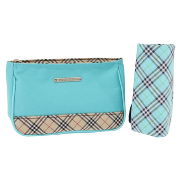 BURBERRY Nova Check Handkerchief Pouch Canvas 2 Set Light Blue Silver Auth am9484
