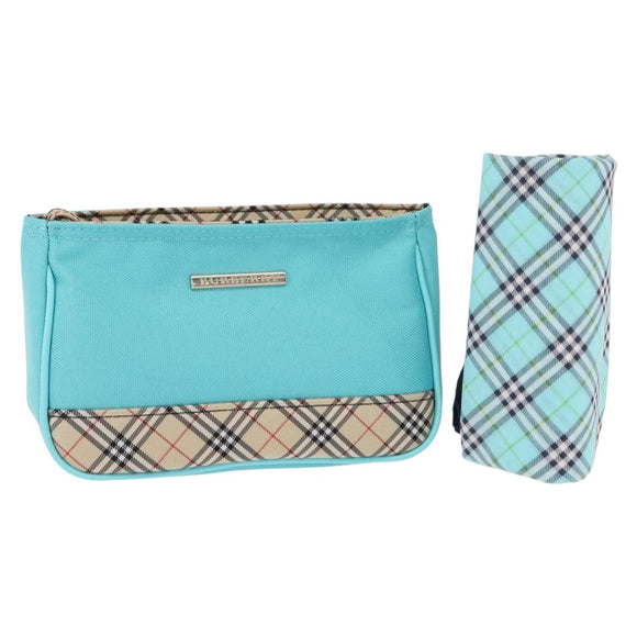 BURBERRY Nova Check Handkerchief Pouch Canvas 2 Set Light Blue Silver Auth am9484