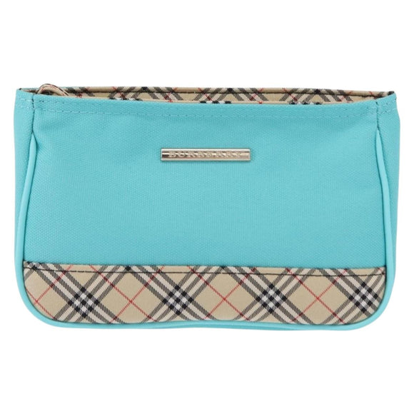 BURBERRY Nova Check Handkerchief Pouch Canvas 2 Set Light Blue Silver Auth am9484