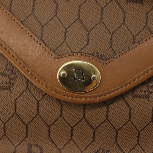 Christian Dior Honeycomb Canvas Hand Bag PVC Leather 2way Beige Gold Auth am9485