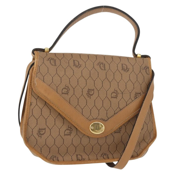 Christian Dior Honeycomb Canvas Hand Bag PVC Leather 2way Beige Gold Auth am9485