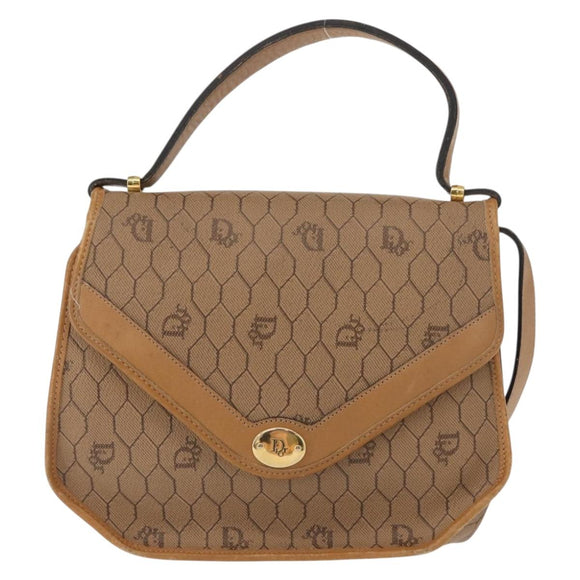 Christian Dior Honeycomb Canvas Hand Bag PVC Leather 2way Beige Gold Auth am9485