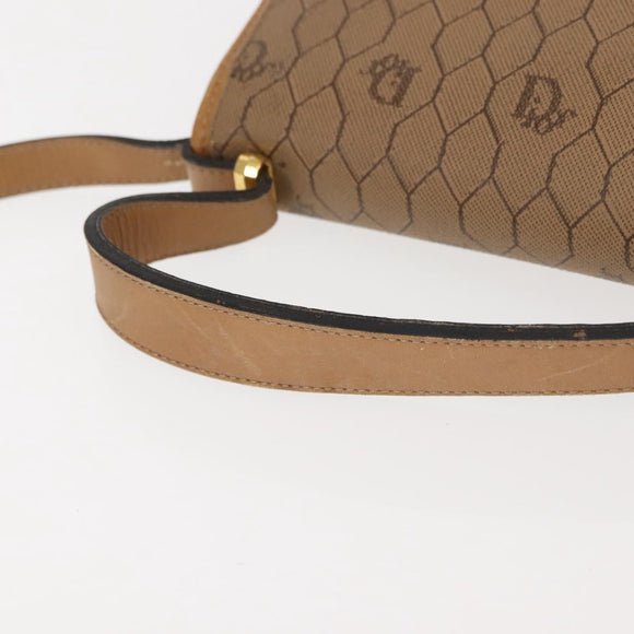 Christian Dior Honeycomb Canvas Hand Bag PVC Leather 2way Beige Gold Auth am9485