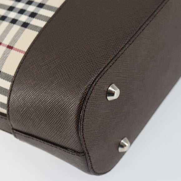 BURBERRY Nova Check Shoulder Bag Canvas Leather Beige Silver Auth am9486V