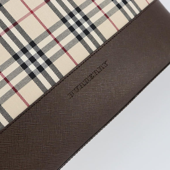 BURBERRY Nova Check Shoulder Bag Canvas Leather Beige Silver Auth am9486V