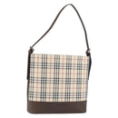 BURBERRY Nova Check Shoulder Bag Canvas Leather Beige Silver Auth am9486V-1