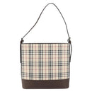 BURBERRY Nova Check Shoulder Bag Canvas Leather Beige Silver Auth am9486V-13