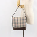 BURBERRY Nova Check Shoulder Bag Canvas Leather Beige Silver Auth am9486V-23