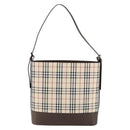 BURBERRY Nova Check Shoulder Bag Canvas Leather Beige Silver Auth am9486V-2