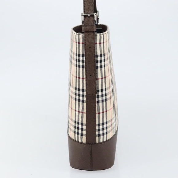 BURBERRY Nova Check Shoulder Bag Canvas Leather Beige Silver Auth am9486V