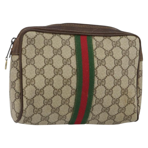GUCCI GG Supreme Web Sherry Line Clutch Bag PVC Beige 63 014 3553 Auth am9488