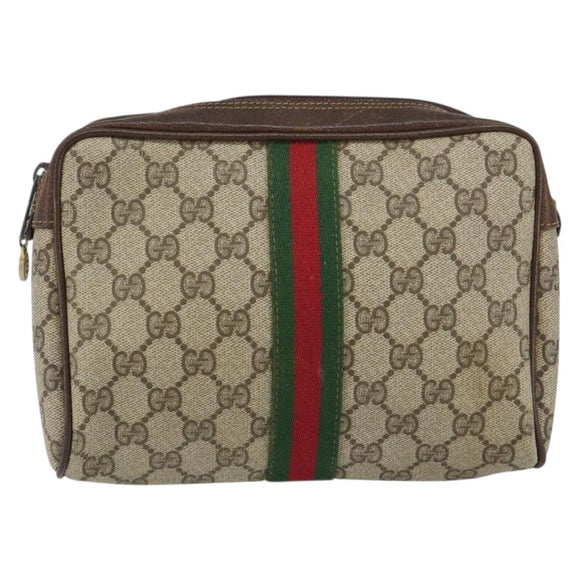 GUCCI GG Supreme Web Sherry Line Clutch Bag PVC Beige 63 014 3553 Auth am9488
