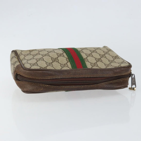 GUCCI GG Supreme Web Sherry Line Clutch Bag PVC Beige 63 014 3553 Auth am9488