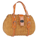Salvatore Ferragamo Vala Hand Bag Rattan Leather Brown Silver Auth am9489-1