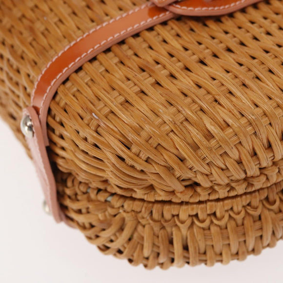 Salvatore Ferragamo Vala Hand Bag Rattan Leather Brown Silver Auth am9489