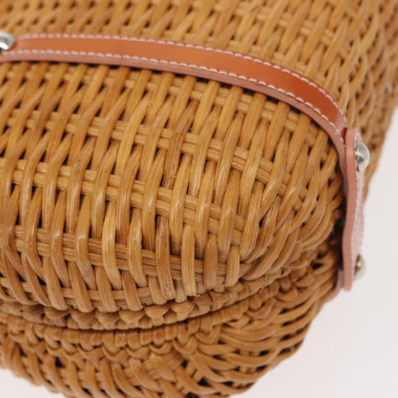 Salvatore Ferragamo Vala Hand Bag Rattan Leather Brown Silver Auth am9489
