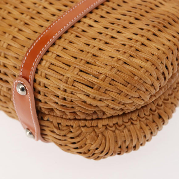 Salvatore Ferragamo Vala Hand Bag Rattan Leather Brown Silver Auth am9489