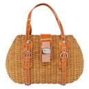 Salvatore Ferragamo Vala Hand Bag Rattan Leather Brown Silver Auth am9489-13