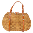 Salvatore Ferragamo Vala Hand Bag Rattan Leather Brown Silver Auth am9489-2
