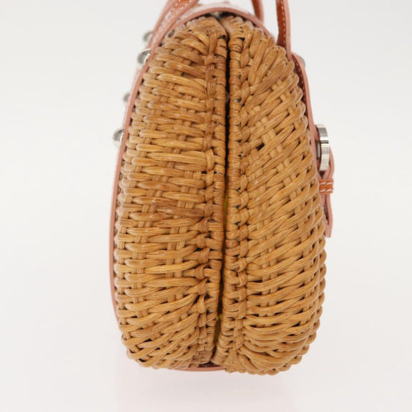 Salvatore Ferragamo Vala Hand Bag Rattan Leather Brown Silver Auth am9489