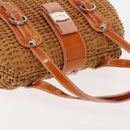 Salvatore Ferragamo Vala Hand Bag Rattan Leather Brown Silver Auth am9489-6
