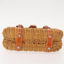 Salvatore Ferragamo Vala Hand Bag Rattan Leather Brown Silver Auth am9489-5