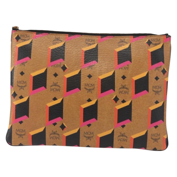 MCM Logogram Vicetos Clutch Bag PVC Leather Brown Auth am9490